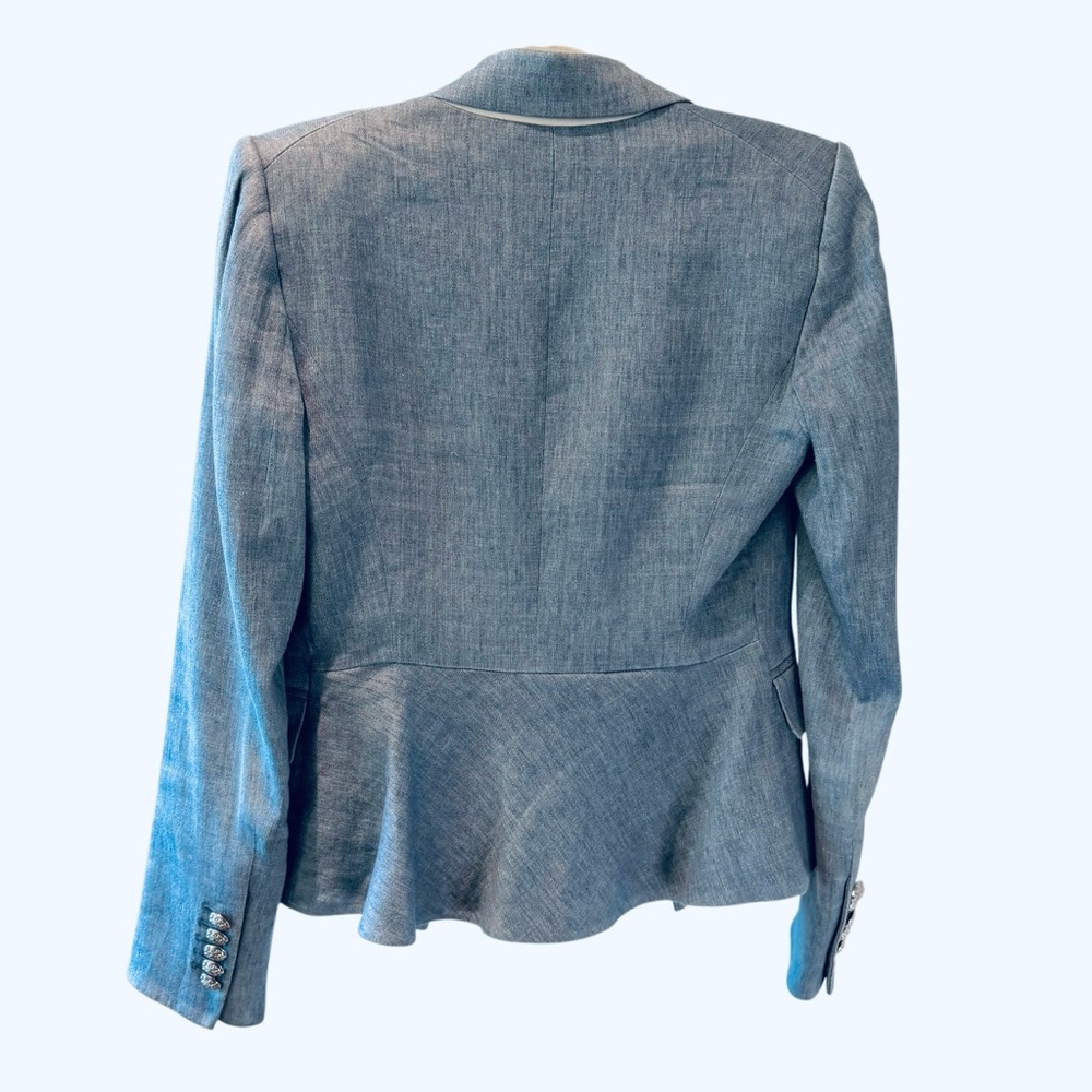 Veronica Beard Linen-Blend Single Button Sky Blue Blazer - Picture 6 of 15